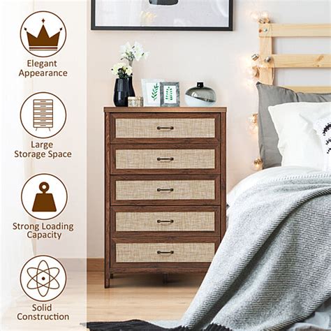 Buy Gymax Chest Of Drawers Rustic 5 Drawer Dresser Storage Freestanding