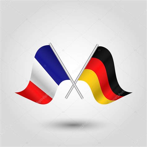 Vector Two Crossed French And German Flags On Silver Sticks Symbol Of