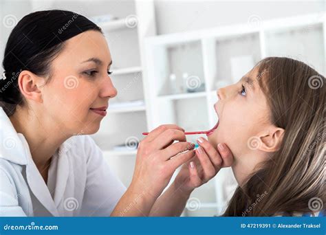 Doctor Check Throat Of Little Girl Stock Image Image Of Little Girls