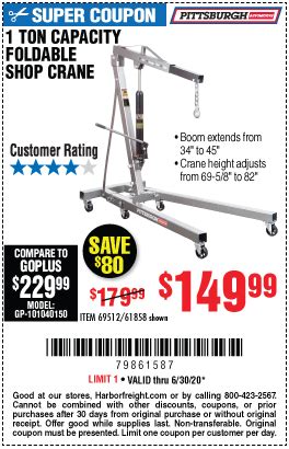 Harbor freight coupons & promo codes for sep 2020. PITTSBURGH AUTOMOTIVE 1 Ton Capacity Foldable Shop Crane ...