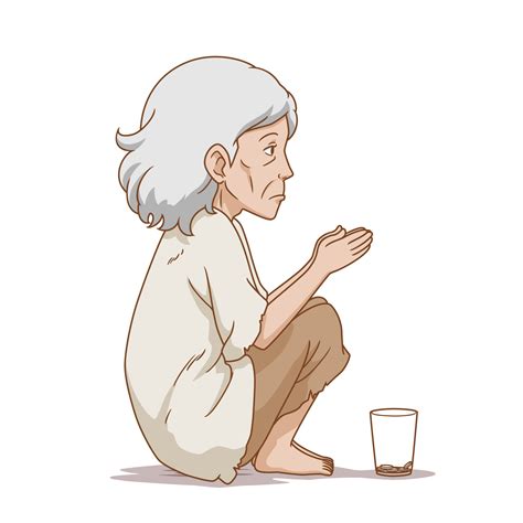 Cartoon Illustration Of Old Beggar Woman Sitting On Ground 4903207 Vector Art At Vecteezy