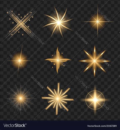 Yellow Shine Stars With Glitters Sparkles Icons Vector Image