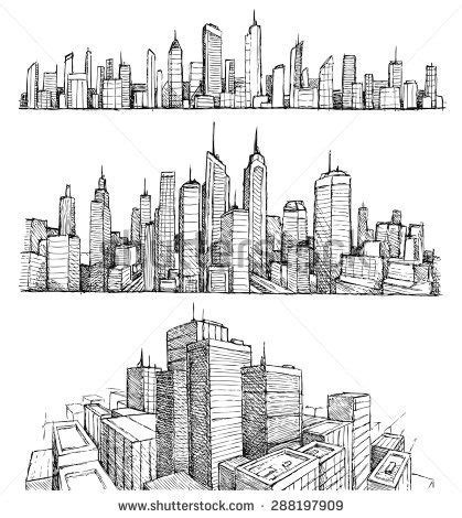 Hand drawn big cities cityscapes and buildings | Cityscape drawing