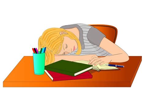 Student Tired Of Learning And Sleeping On Books Stock Illustration