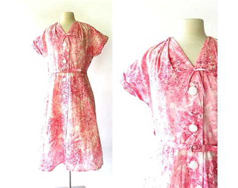 1950s Pink Dress Vintage 50s Dress Pink Floral Dress Xl Etsy