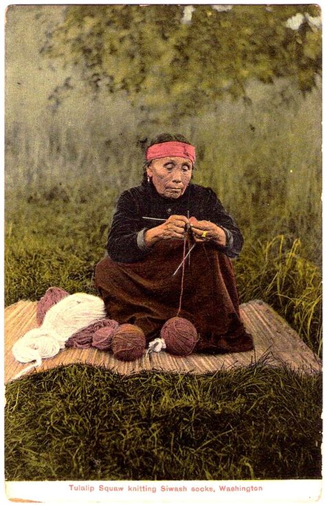 Tulalip Woman Knitting Wool Socks Washington Late 1800s Or Very Early