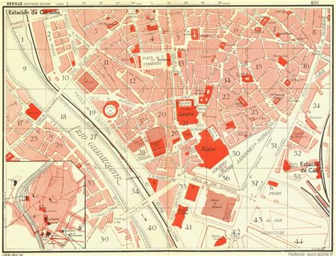 Spain Seville Southern Section 1929 Old Vintage Map Plan Chart