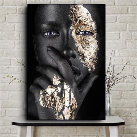 African Art Black And Gold Woman Oil Painting On Canvas Cuadros Posters