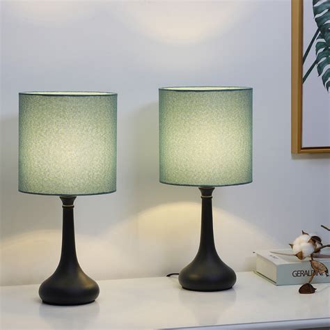 Set Of 2 Vintage Bedside Lamp Green Lampshade Nightstand Light Table