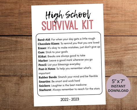High School Student Survival Kit Printable Welcome Back To Etsy Uk