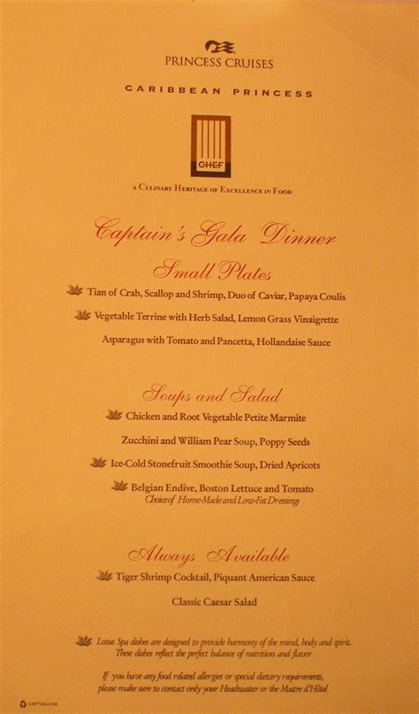 Caribbean Princess - Menu Sabatini's Restaurant