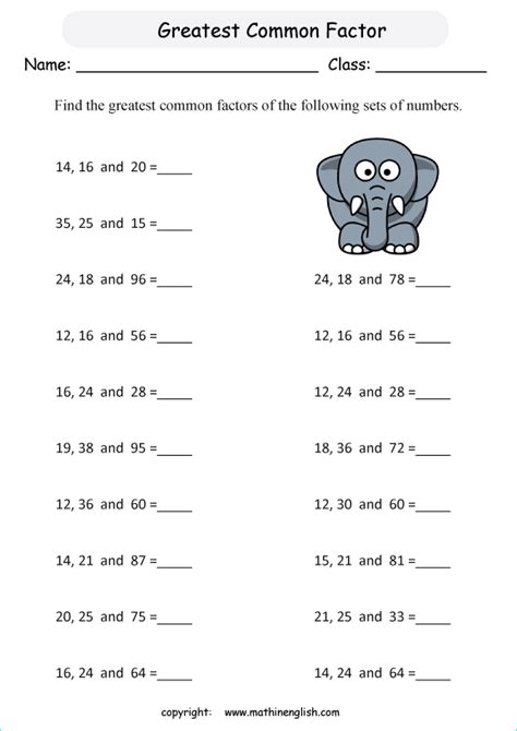 Greatest Common Factor Of Three Numbers Worksheet