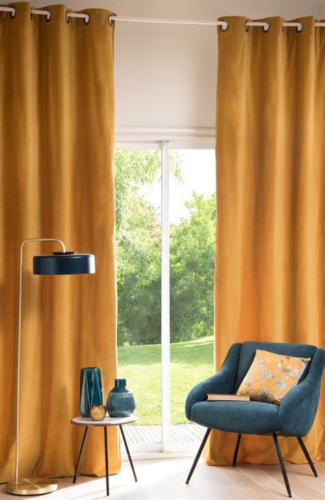 Single Mustard Yellow Velvet Curtain 140x300 Maisons Du Monde