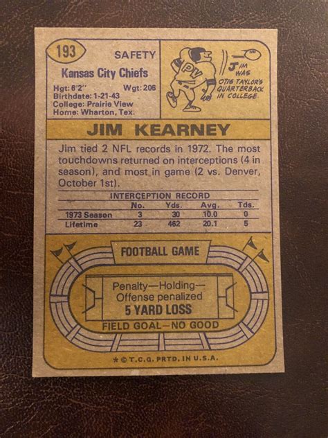 1974 Topps 193 Jim Kearney Kansas City Chiefs Ebay