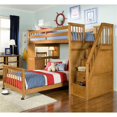 Schoolhouse Stairway Loft Bed Pecan Bunk Beds And Loft Beds At Hayneedle