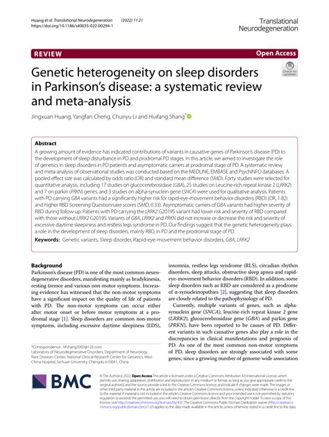 Pdf Genetic Heterogeneity On Sleep Disorders In Parkinsons Disease A Systematic Review And