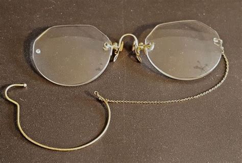 Antique Gold Pince Nez Rimless Bifocals Eyeglasses Spectacles W Ear Loop Hardvseepicture