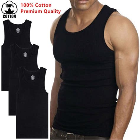 3 6 Packs Mens 100 Cotton Tank Top A Shirt Wife Beater Undershirt Ribbed Black Ebay
