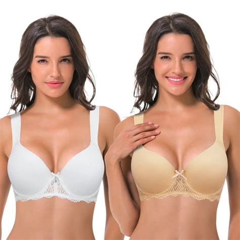 Curve Muse Women S Lightly Padded Underwire Lace Bra With Padded Shoulder Straps 2pk White Nude