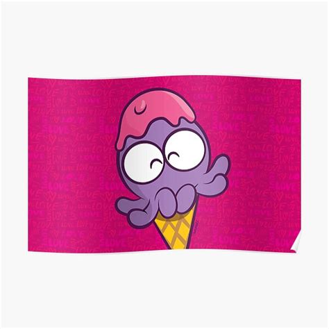 Kawaii Octopus Ice Cream Cone Cute Otto In Pink Love Poster For