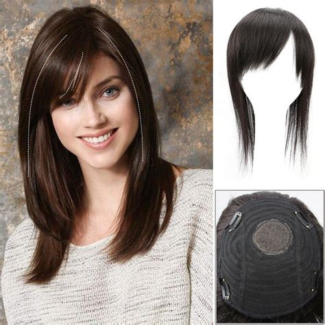 100 Real Human Hair Topper Toupee Clip Hairpiece Side Bangs Bob Straight Topper Ebay