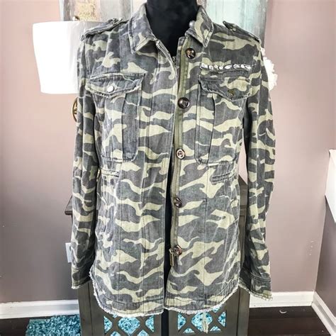 Elan Jackets And Coats Elan Camo Military Inspired Rhinestone Jacket