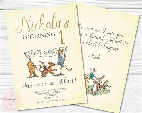 Editable Winnie The Pooh Birthday Invitation Winnie The Pooh Etsy