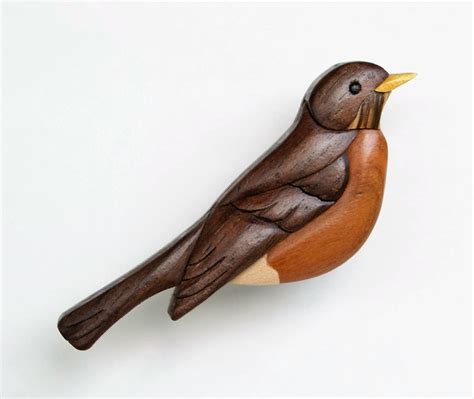 Robin Wooden Magnet Songbird Intarsia Wood Carving Bird