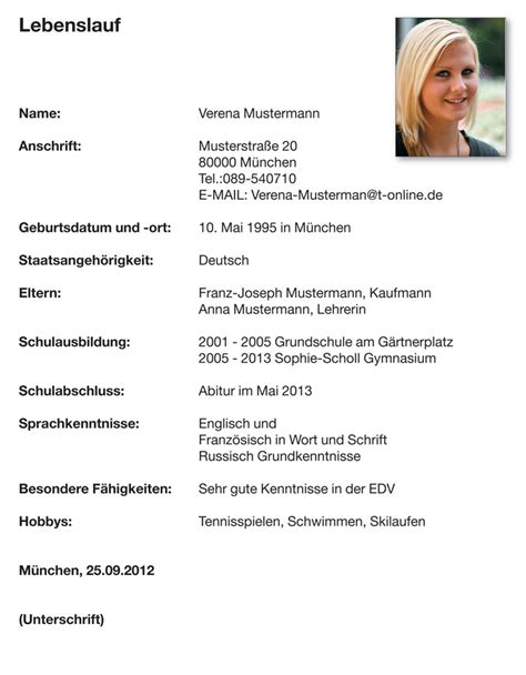 Lebenslauf Muster Für Schüler - lebenslauf beispiel