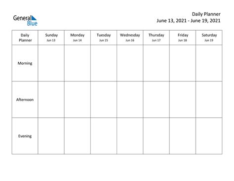 2021 calendar in printable format with: Weekly Calendar - June 13, 2021 to June 19, 2021 - (PDF ...