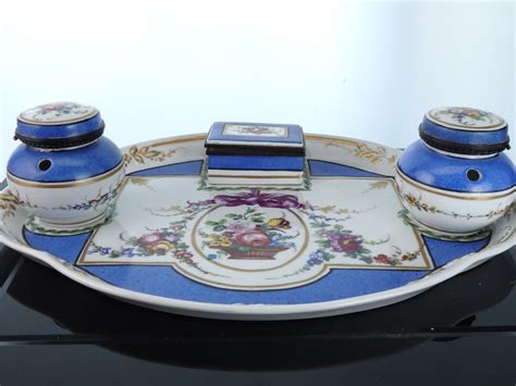Antique Sevres Style French Porcelain Inkwellstraymatch Box Etsy