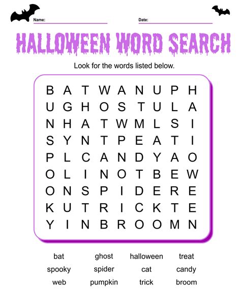 Halloween Word Search Printable Pdf
