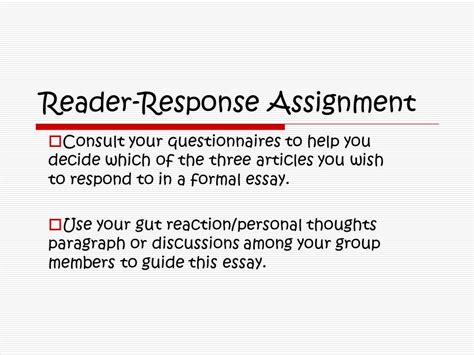 Reader Response Essay Assignment Telegraph
