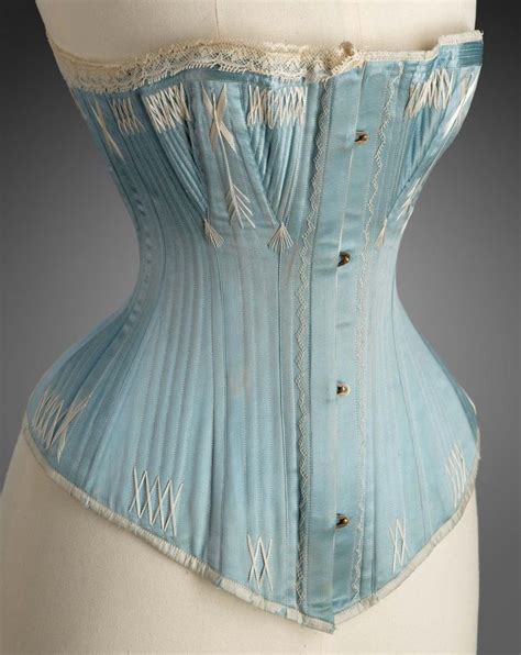 1870 1885 America Corset Silk With Metal Boning Embroidered
