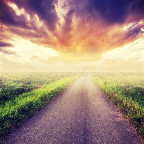 Road In Country And Field With Sunlight Stock Photo Image Of Sunset