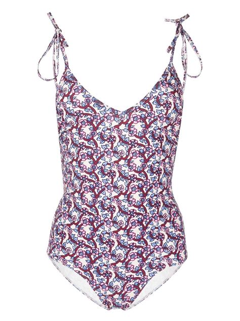 Isabel Marant Swan Floral Print Swimsuit In 白色 Modesens