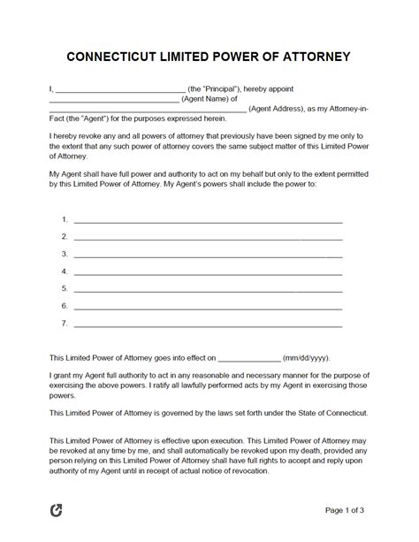 Free Connecticut Limited Power Of Attorney Form Pdf Word Rtf