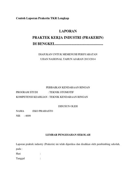 Contoh Laporan Prakerin Tkr Lengkap Pdf