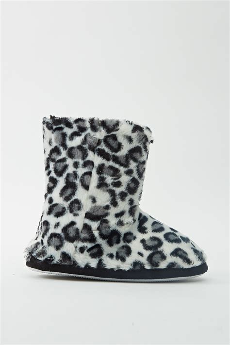 Animal Print Faux Fur Slipper Boots Just 7