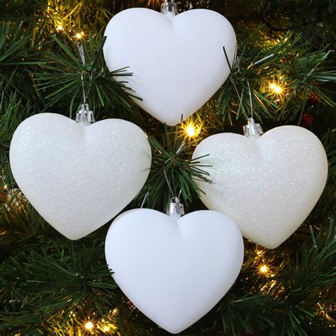 Pack Of 12 100mm Glitter Heart Shaped Christmas Tree Baubles Matte