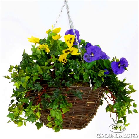 Decorative Purple And Yellow Artificial Hanging Baskets Pansy Ball