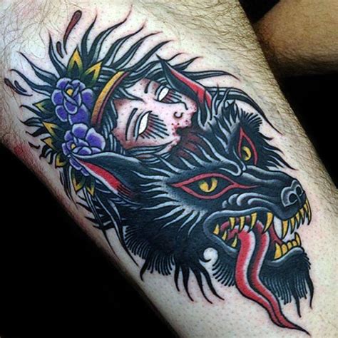 #tattoo flash #traditional wolf tattoo #wolf #flowers #terror #art. Pin by Yi Chyuan Foo on Tattoos | Traditional tattoo man ...