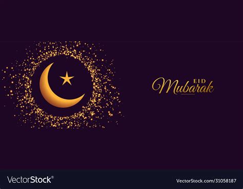 Eid Mubarak Moon And Star Sparkling Banner Design Vector Image