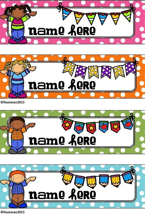 Editable Happy Kids And Polka Dots Desk Name Tags Contains 8 Blank