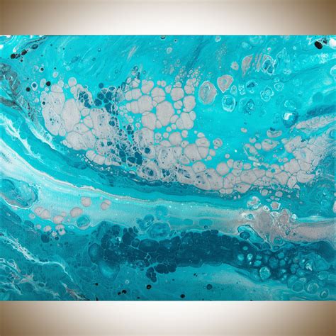 Acrylic Pour Fluid Painting Turquoise Silver Canvas Art Original Art
