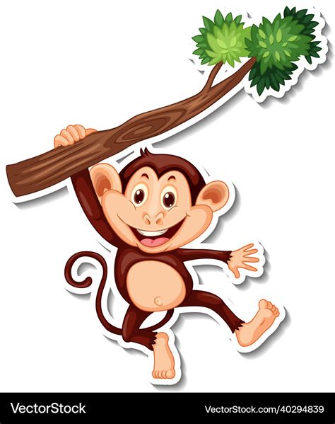 Monkey Hanging On Tree Branch Cartoon Character Vector Image