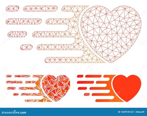 Express Love Heart Vector Mesh Carcass Model And Triangle Mosaic Icon