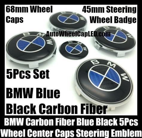 Bmw Carbon Fiber Blue Black White Wheel Center Hubs Caps 68mm Steering