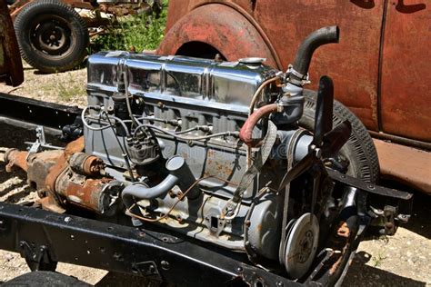 New Six Cylinder Engine on the Frame of a Vehicle Stock Image - Image