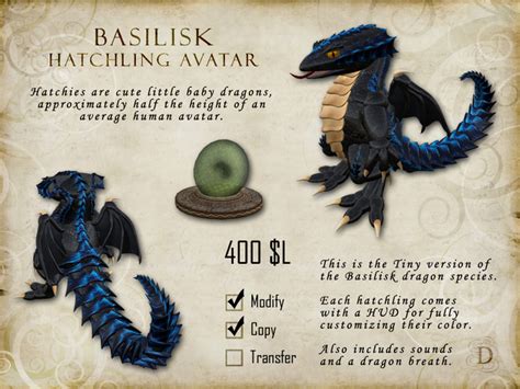 Second Life Marketplace Basilisk Hatchling Tiny Dragon Avatar